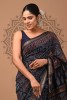 Maheshwari Silk Saree - Hand Block Blue Mandala